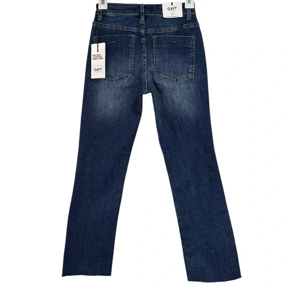 Oat Mid Rise Mini Cropped Flare Blue Jeans Raw Hem NWT Women's Size 24 or 00 - Picture 9 of 12